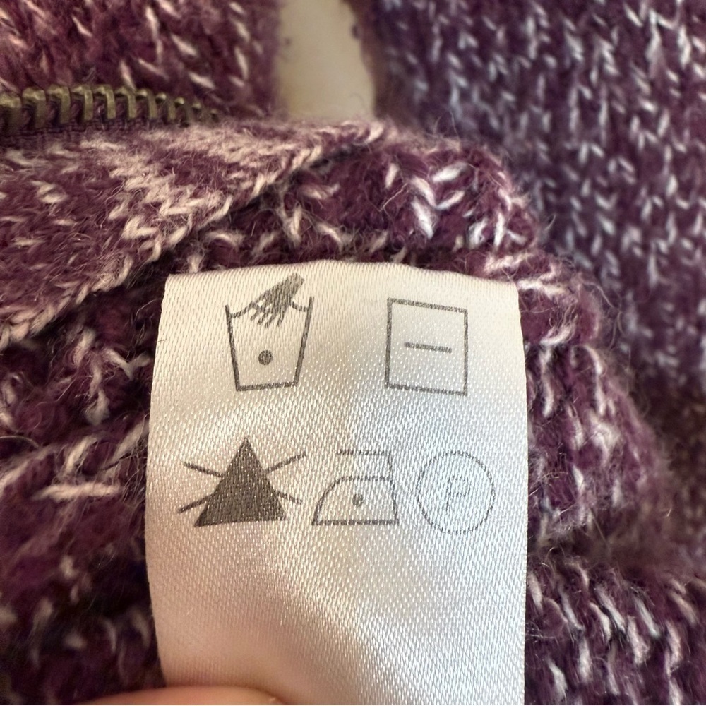Kismet Purple Wool Zip-Up Hoodie Sweater Cardigan Nordic Pattern Fuzzy Hood - Picture 9 of 10